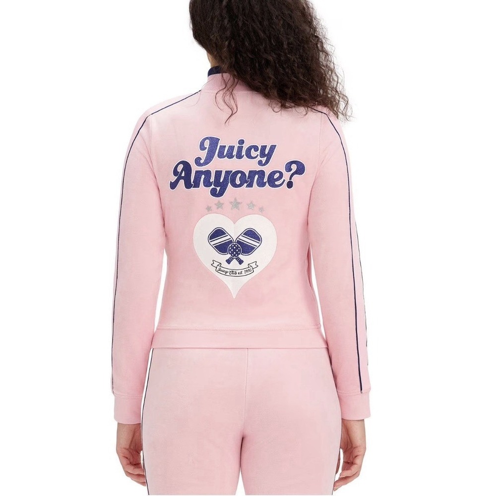 Juicy Couture Women's Cotton Velour Pickleball Jacket Size L Pink And Navy